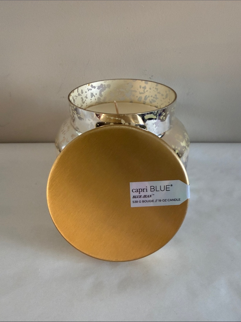 Capri Blue candle (Blue Jean) Mercury Iridescent for Home (19 oz)
